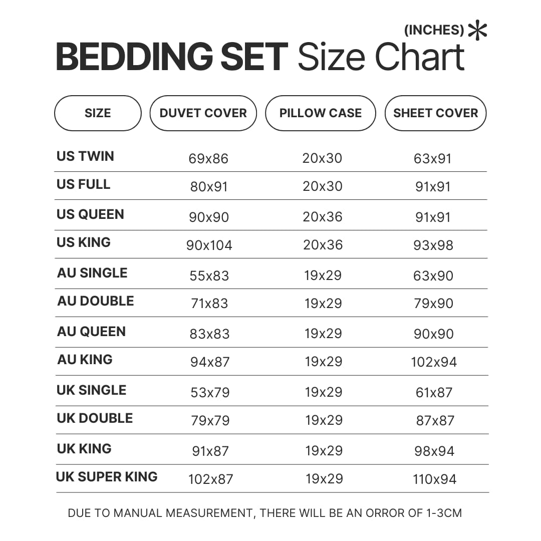 Beding Set Size Chart - Alvin And The Chipmunks Shop